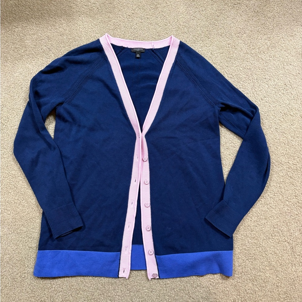 Talbots Navy and Pink Soft Cardigan Sweater